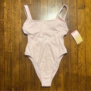 Stoney Clover Lane x Target Pink Ribbed Henley One Piece Swimsuit Size S (4-6)